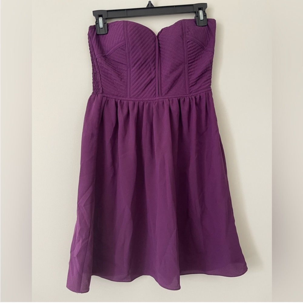 Strapless Purple Cocktail Dress - Straps Included, Smocking - Size S